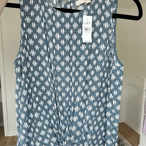 LOFT Blue Sleeveless Top with Tie Front - Picture 4 of 7